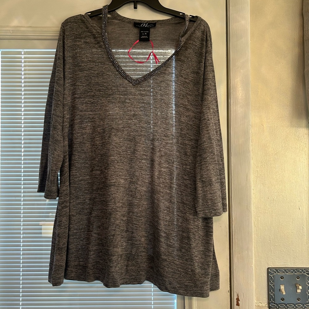 Midnight velvet tunic with crystal neck detail
